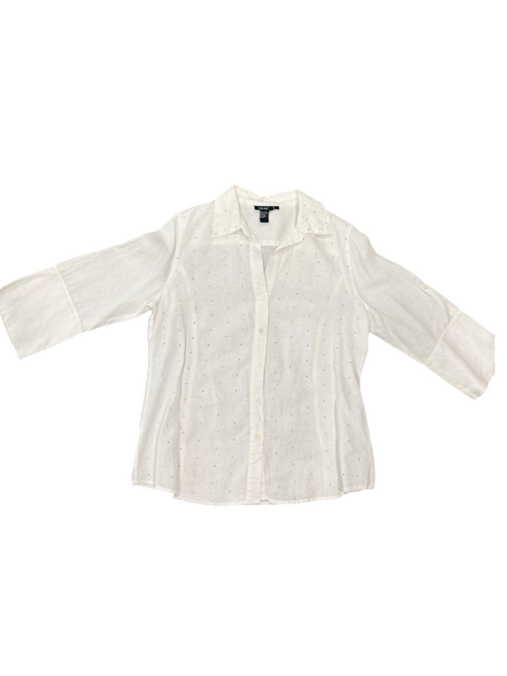Tracy M Studded 3/4 Sleeve Button Down Blouse
White Size Large